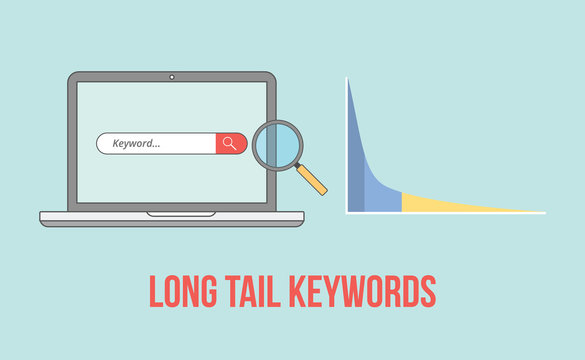 long tail keywords with laptop and graph chart illustration