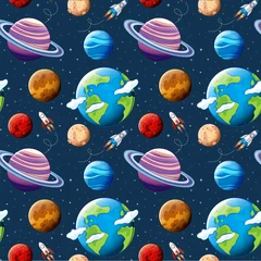 Fotobehang Naadloze patroon planeten en ruimte © blueringmedia