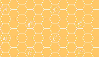 Hexagonal cell grid with bees seamless pattern.  Honeycomb fashion geometric design. Graphic style for wallpaper, wrapping, fabric, apparel, print production. Eps 10 vector.