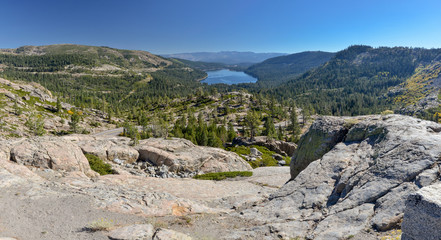 Donner Lake panoramic view from Donner Pass road Truckee, Nevada county, California