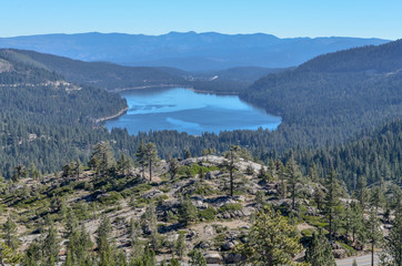 Donner Lake panoramic view from Donner Pass road Truckee, Nevada county, California