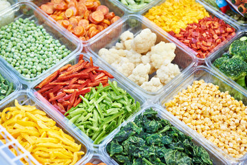 Frozen vegetables on store