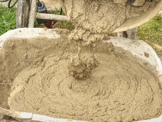 Concrete mixer detail. Making concrete in the mixer