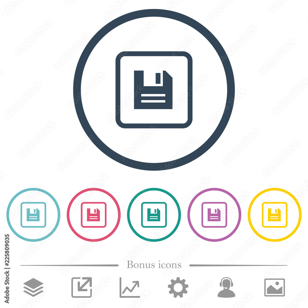 Poster save object flat color icons in round outlines