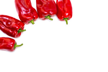 Red pepper on white background. Natural farm product. Image for cafe advertising, food.