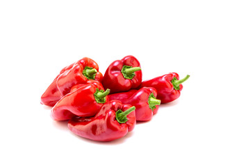 Red pepper on white background. Natural farm product. Image for cafe advertising, food.