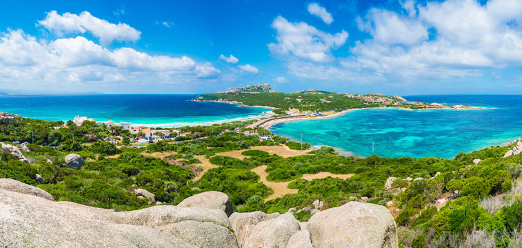 Landscape with Rena di Levante and Rena Di Ponente beach, Capo Testa, Sardinia island, Italy