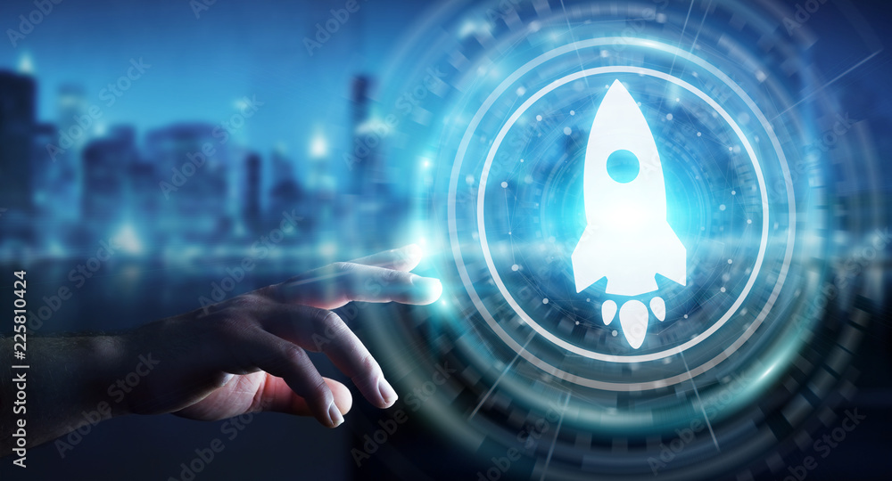 Aufkleber Businessman using startup digital interface 3D rendering