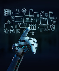 White humanoid controlling modern devices interface system