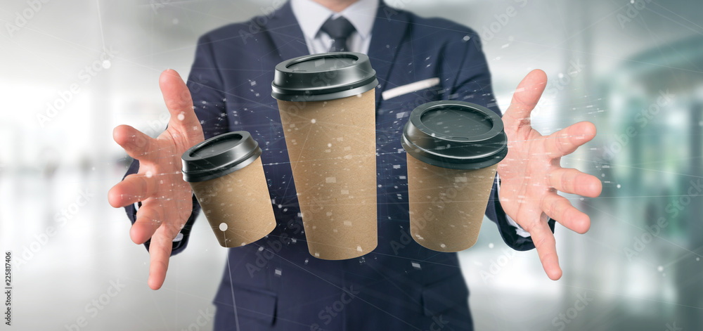 Aufkleber group of cardbox coffee cup with connection 3d rendering