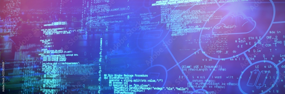 Poster composite image of network of cloud computing icons