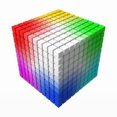 Naklejka premium 10x10 small cubes makes color gradient in shape of big cube. 3d style vector illustration.