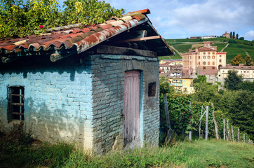 Panorama of Barolo (Piedmont, Italy) with the town, the medieval castle and the vineyards. Barolo...