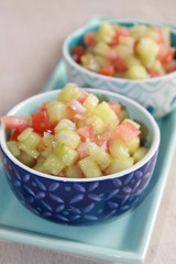 salade de concombre, tomate et échalote