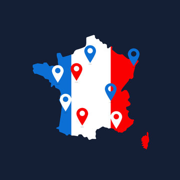 france map with colored geolocation point