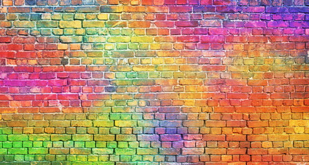 color brick wall, multi-colored masonry. rainbow background - Powered by Adobe