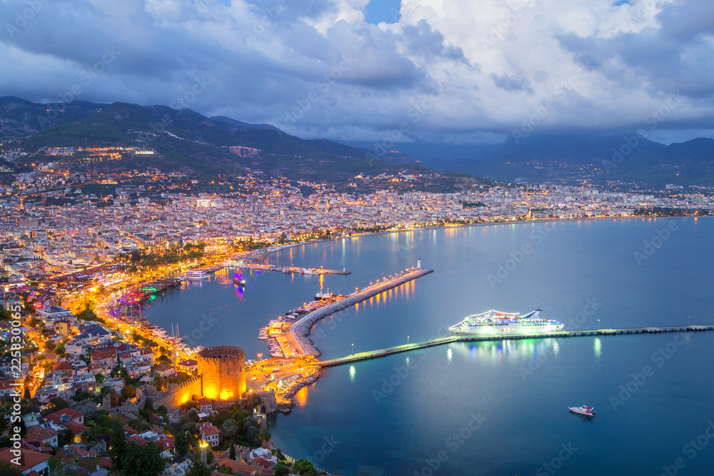 Wall mural alanya harbor after sunset, turkey