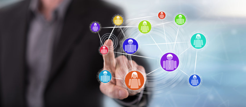 Man touching a social network concept