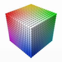 Naklejka premium extra small cubes makes color gradient in shape of big cube. 3d style vector illustration.