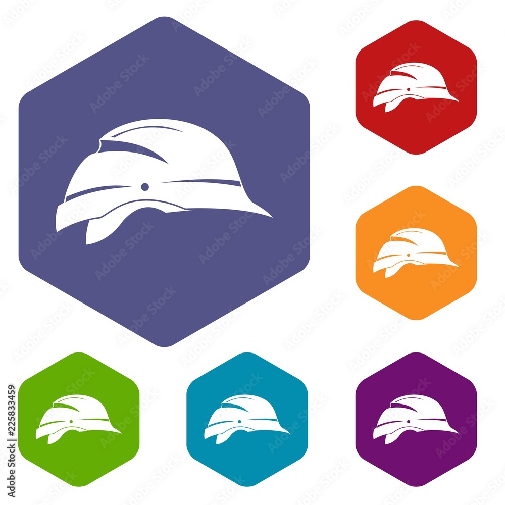 Poster hardhat icons set rhombus in different colors isolated on white background