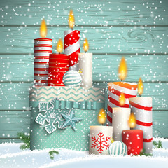 Christmas still-life with candles and gift box