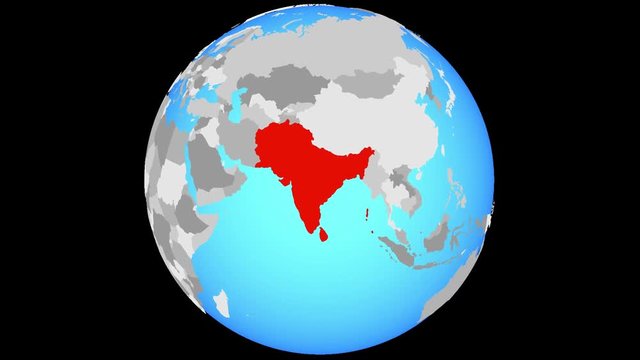 Zoom to SAARC memeber states on blue political globe. 3D illustration.