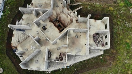 View of the foundation of the unfinished building.