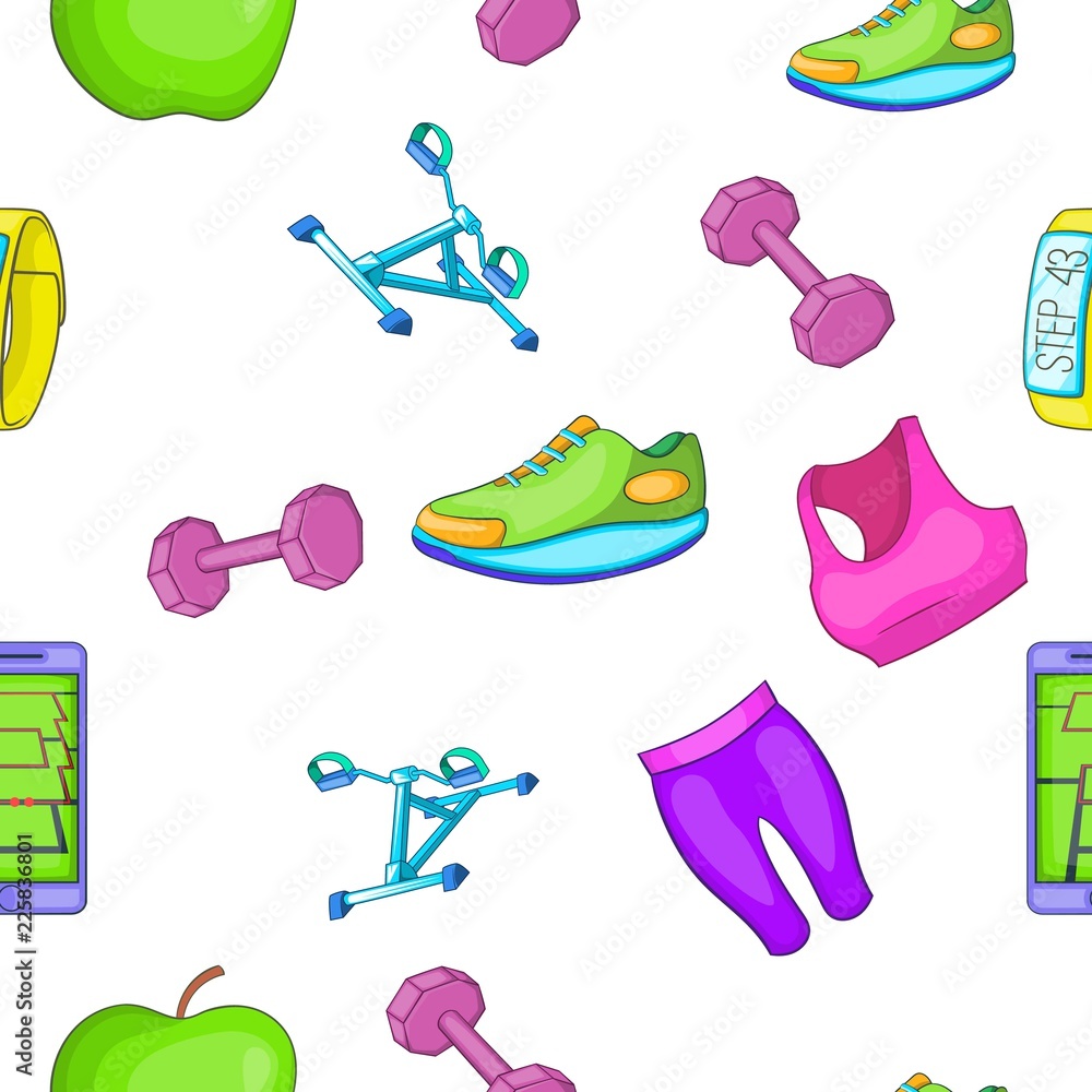 Wall mural gym pattern. cartoon illustration of gym vector pattern for web