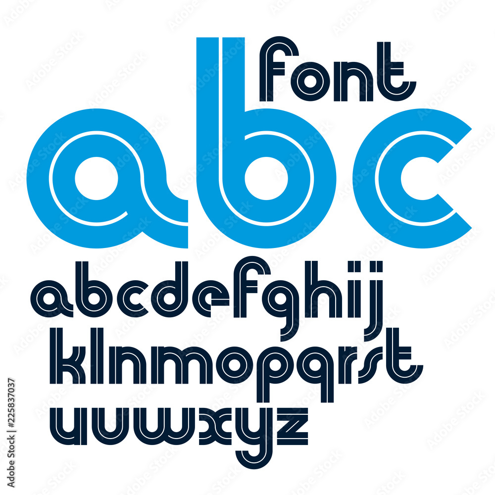Poster set of vector bold lower case alphabet letters with white lines, best for use in logotype design in 