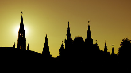 The contour of the Red Square in Moscow at sunset
