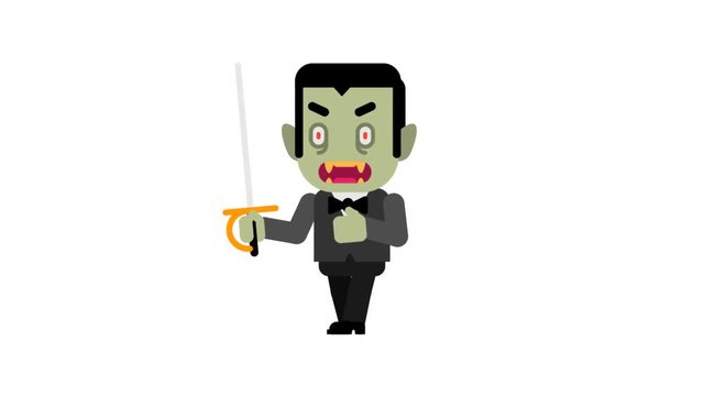 Vampire angry stalking his victim. Halloween character. Alpha channel.