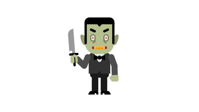 Vampire angry stomping and clenching teeth. Halloween character. Alpha channel.