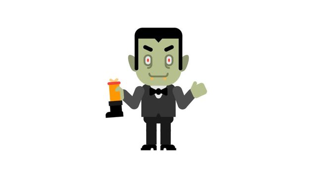 Vampire dancing and waves hand. Halloween character. Alpha channel.