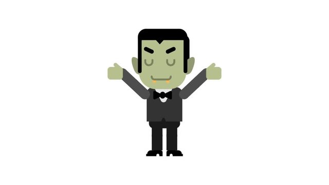 Vampire rejoices raises his hands up. Halloween character. Alpha channel.