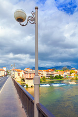 scene of Millau old town at Tarn River from France