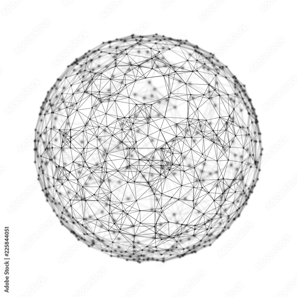 Poster black sphere shape ball with digital data and network connection triangle lines for technology conce