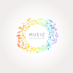 Fototapeta premium Music background with colorful music notes and G-clef vector illustration design. Artistic music festival poster, live concert, music notes signs and symbols banner
