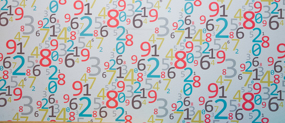 Wall Background of clorfull numbers. from zero to nine. Background with clorfull numbers. Clorfull Numbers texture