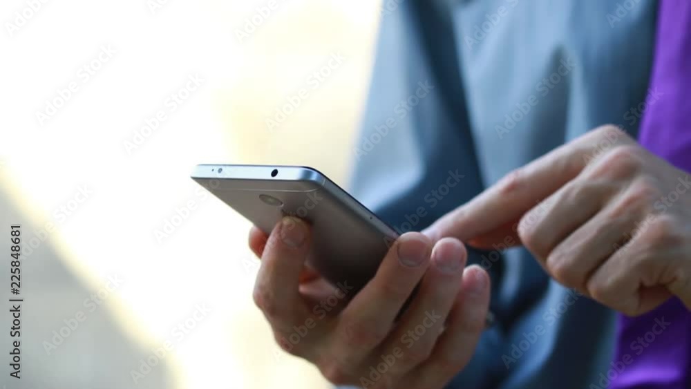 Poster businessman using mobile phone working in internet with colleagues.