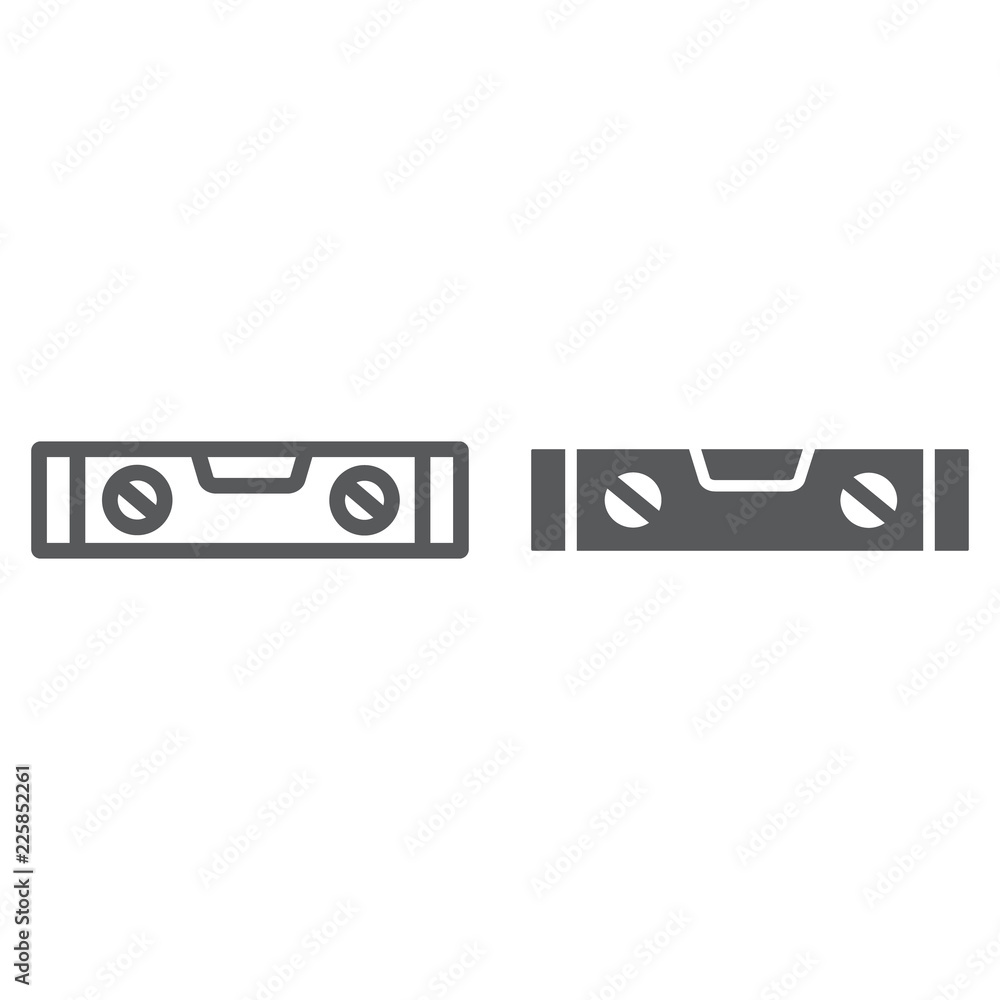 Poster bubble level tool line and glyph icon, tool and measure, level ruler sign, vector graphics, a linear