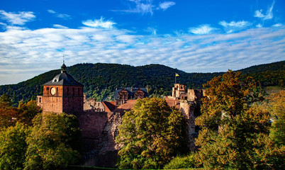 Heidelberg Castle and Clock tower in the trees