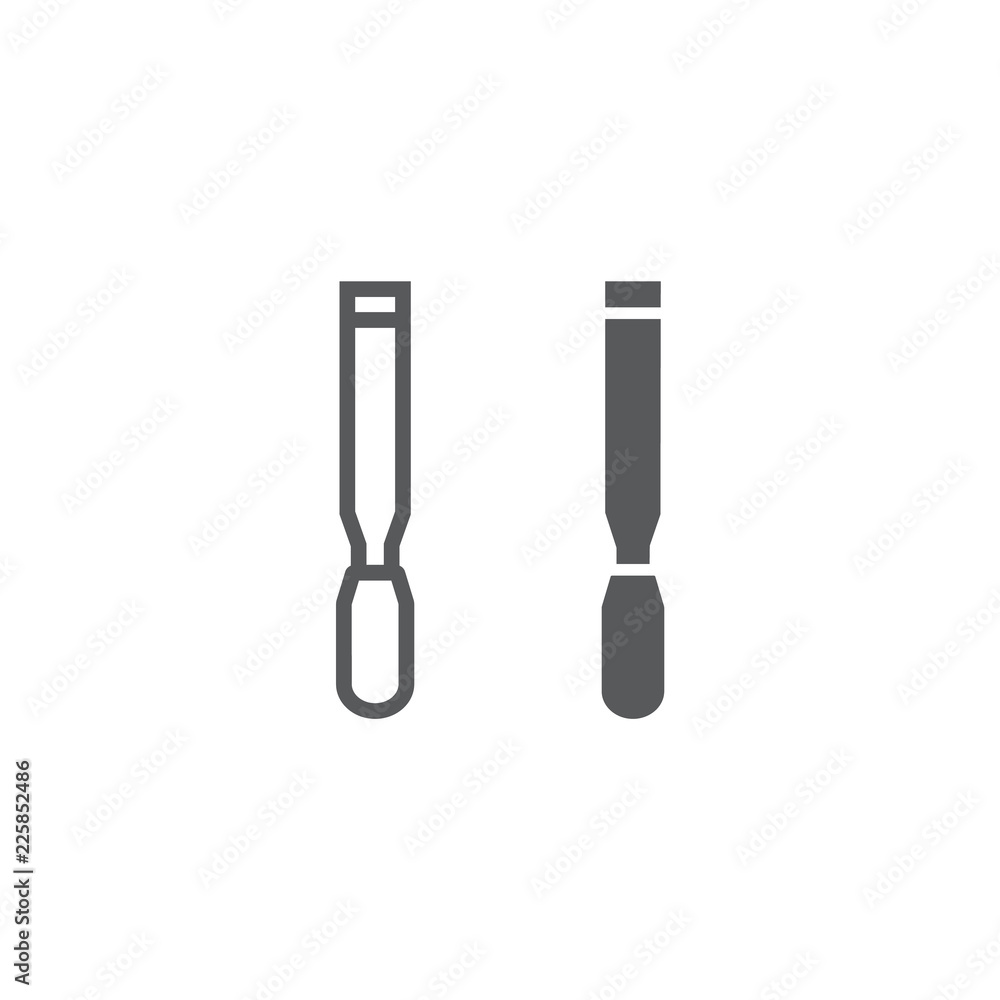 Poster chisel line and glyph icon, tool and repair, carpenter sign, vector graphics, a linear pattern on a 