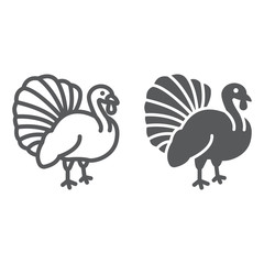 Turkey bird line and glyph icon, animal and farm, poultry sign, vector graphics, a linear pattern on a white background. - obrazy, fototapety, plakaty