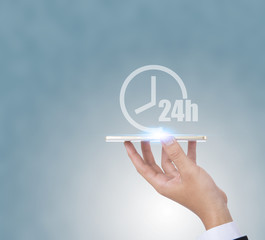 24h Open hours vector icon. Non stop working shop or service symbol. All day working time sign.