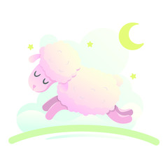 Sleeping sheep hovering in the sky