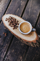 Cappuccino or latte with frothy foam. coffee cup. Cafe and bar, barista art concept. Coffee with milk.