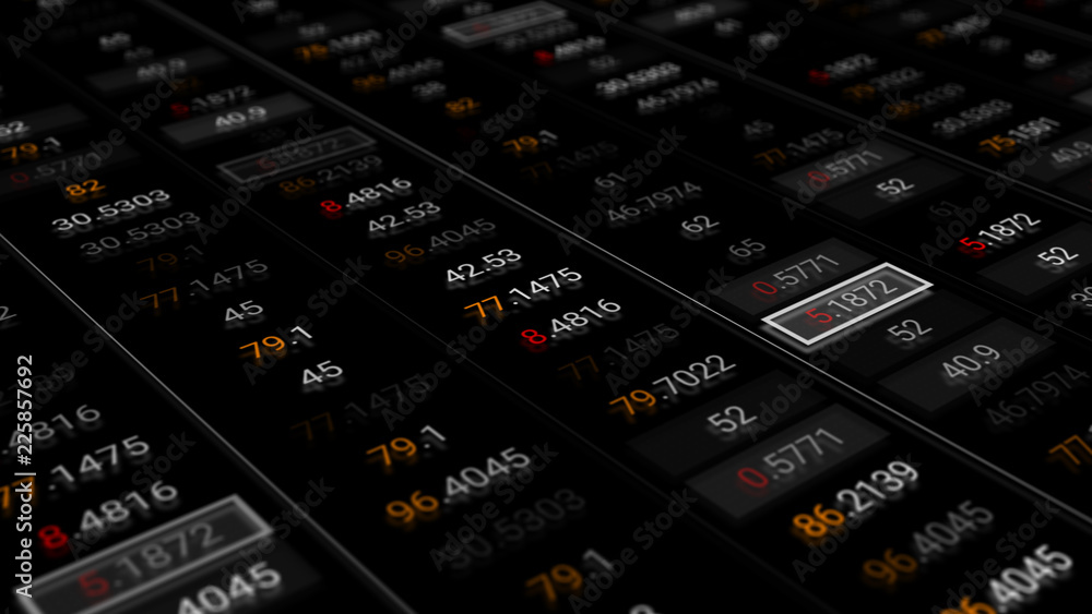 Poster 3d render abstract background with stock market digits. financial concept. stock market data on disp