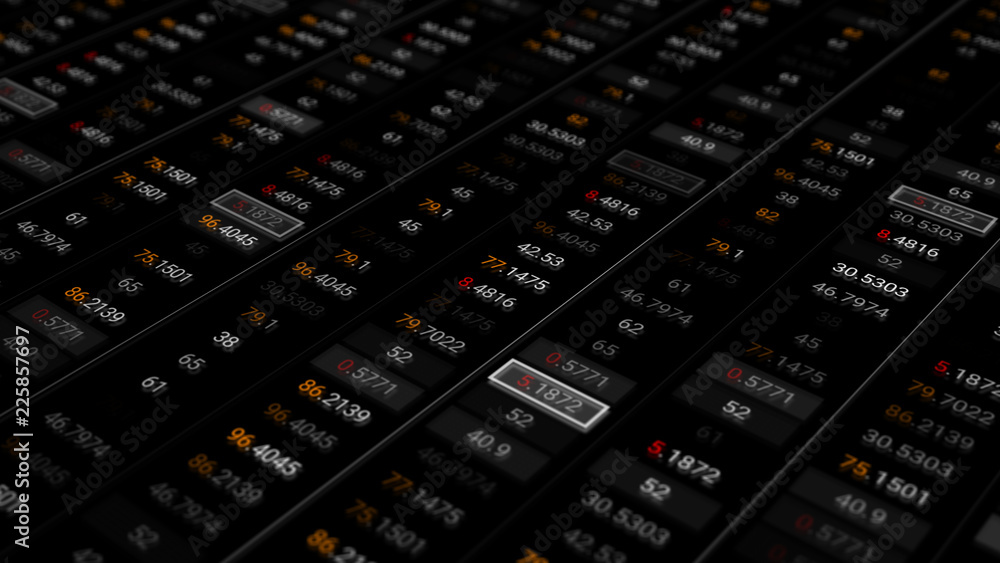 Poster 3d render abstract background with stock market digits. financial concept. stock market data on disp