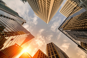 Sunset on Hong Kong skyscraper skyline