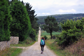 CAMINO DE SANTIAGO, Pilgrims with backpacks, wolking the Camino de Santiago, camino portugues, holiday